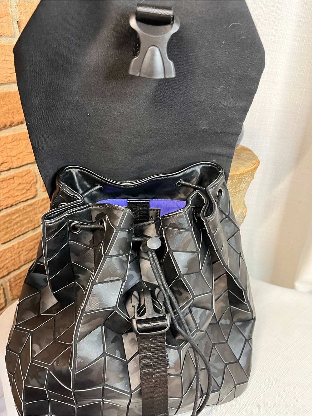 NWT Patrizia Luca Milano Geometric Camo Backpack Black 3D Origami Futuristic - Picture 8 of 10